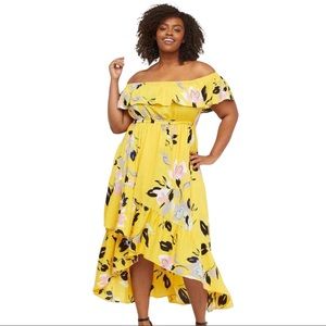 Lane Bryant Yellow Hi-Lo Off-the-Shoulder Floral Ruffle Maxi Dress S18/20